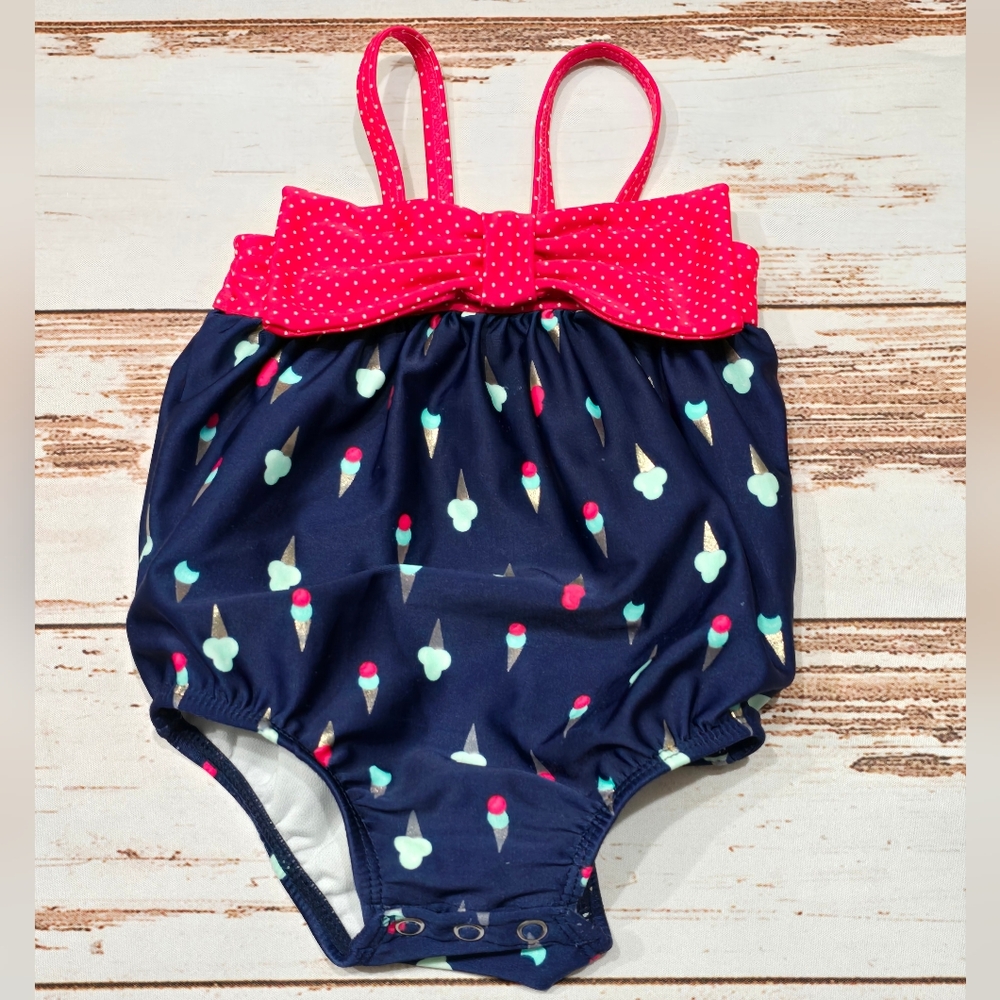 🌺3/$20 Swimsuit Ice Cream Cones Puff Red Polka Dot Swim Target Baby Girl 3/6 Mo